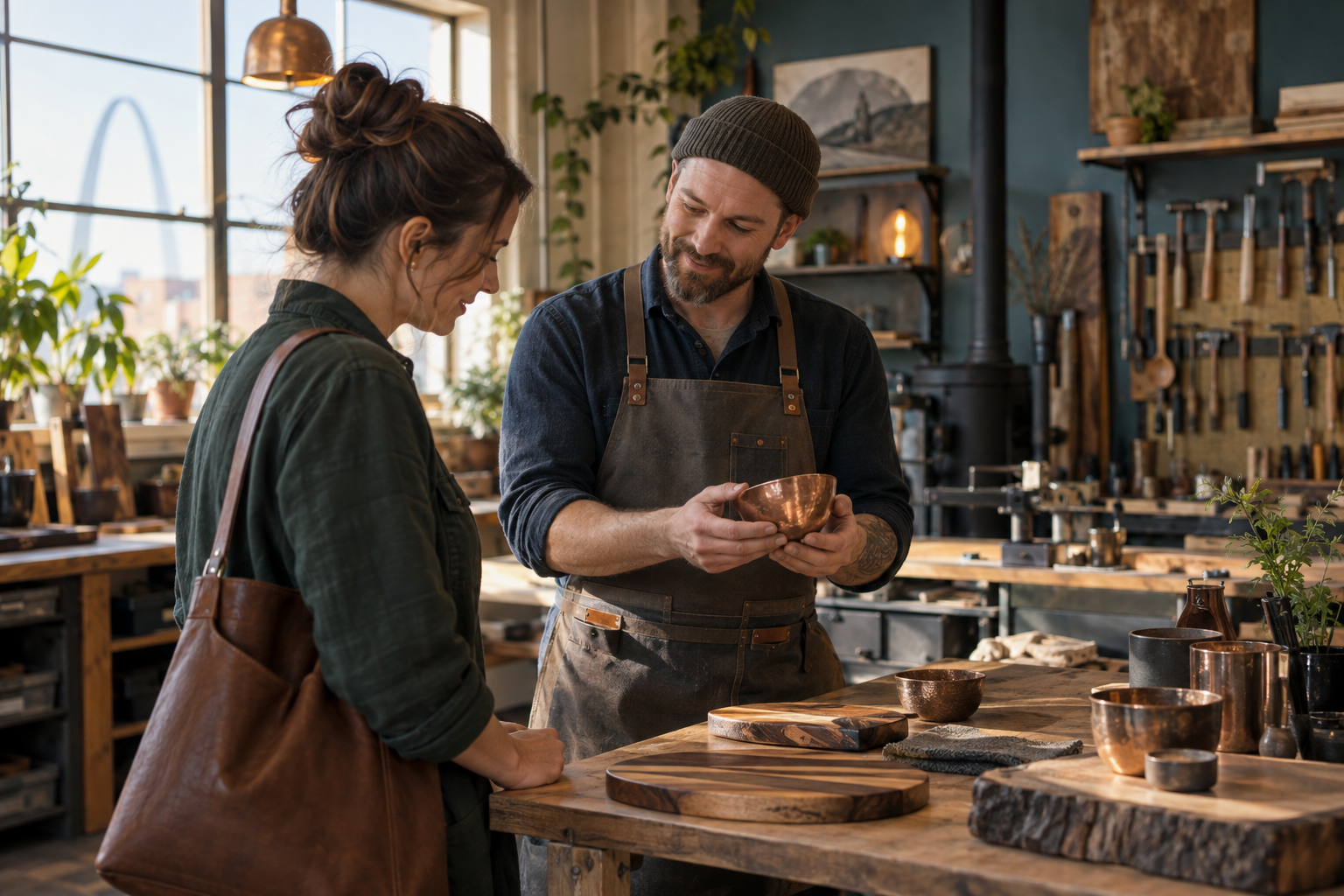 Artisan connecting with a customer in the workshop